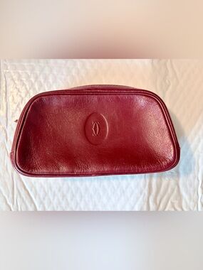 Vintage Cartier muse line burgundy leather cosmetic bag pouch